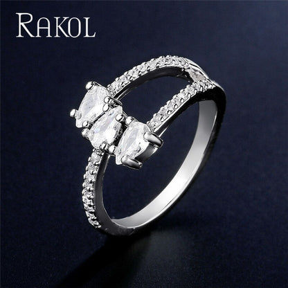 RAKOL Luxury Geometric Cubic Zirconia Open Rings for Women Fashion Anniversary Best Birthday Party Dress Trendy Jewelry Dsers