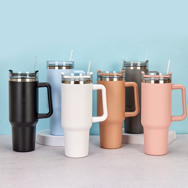 40 Oz. Stainless Steel Thermos Handle Water Glass With Lid And Straw Beer Glass Car Travel Kettle Outdoor Water Bottle