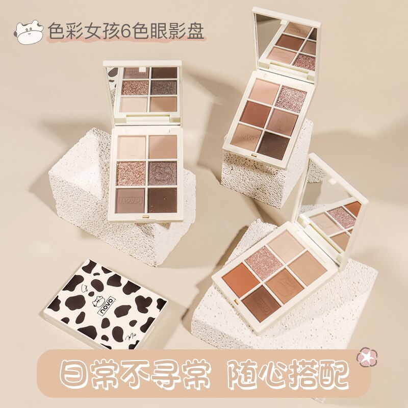 NOVO 6 Color Eyeshadow Glitter Shimmer Matte Lasting Professional Eye Shadow Powder Palette Makeup Korean Cosmetics Maquillaje