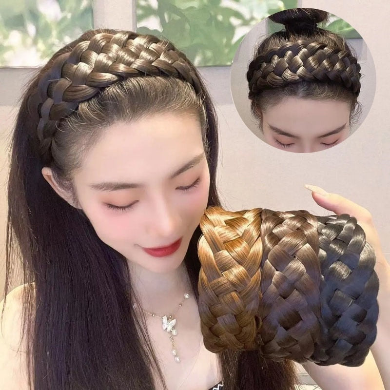 Wide Twist Wig Headbands For Women Wide Fishbone Braids Hairbands Handmade Head Hoop Hair Styling Headwear Accessories Gift