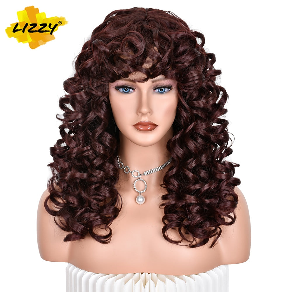 Red Brown Copper Ginger Short Loose Curly Wigs For Women Synthetic Natural Cosplay Hair Wig With Bangs Heat Resistant LIZZY