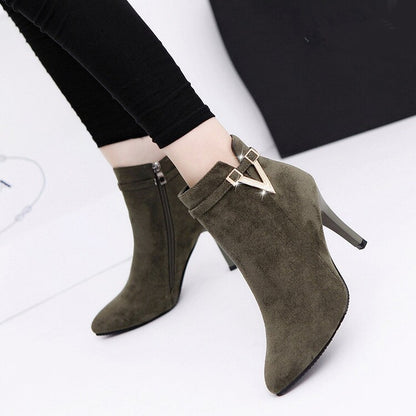 Women Autumn Sexy Pointed Toe Zipper Pointed Toe Faux Leather Boots Stiletto Thin Heel Ankle Boots Dsers