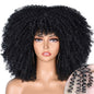 Short Afro Kinky Curly Wig With Bangs For Black Women Cosplay Lolita Natural Hair Ombre Mixed Brown Synthetic African Wigs