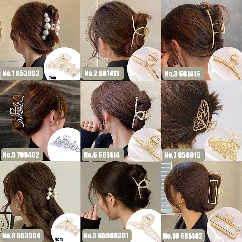 Pearl Hair Claw Set Clip for Women Gold Color Hairpins Metal Hair Accessories Geometric Hollow Pincer Barrette Crystal Clip Big Dsers