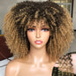 Short Afro Kinky Curly Wig With Bangs For Black Women Cosplay Lolita Natural Hair Ombre Mixed Brown Synthetic African Wigs