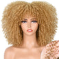 Short Afro Kinky Curly Wig With Bangs For Black Women Cosplay Lolita Natural Hair Ombre Mixed Brown Synthetic African Wigs