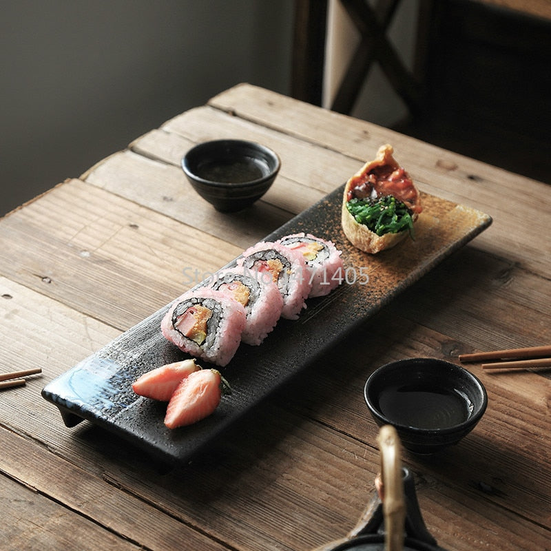 Rectangular Sushi Plate Sashimi Plate Cold Dishes Flat Plate Japanese Ceramic Plate Retro Restaurant Long Plate Dsers