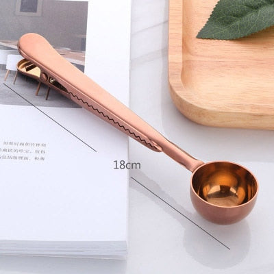 Two-in-one Stainless Steel Coffee Spoon Sealing Clip Kitchen Gold Accessories Recipient Cafe Expresso Cucharilla Decoration Dsers