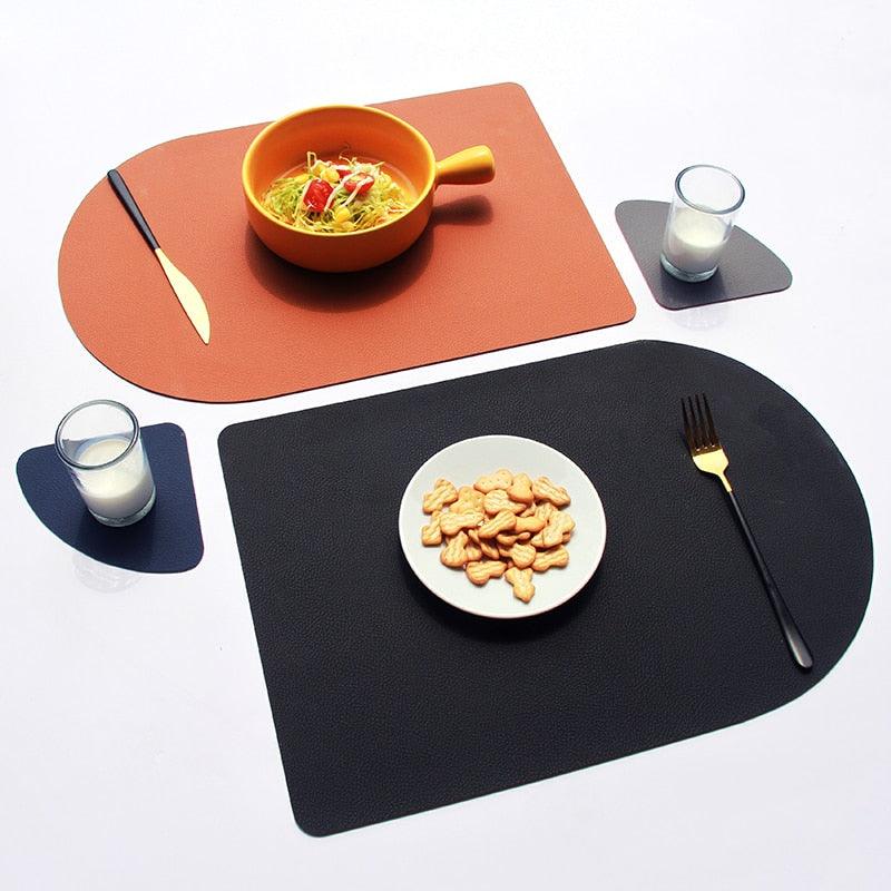 Placemat Washable Set Dual Side Tableware Pad Leather Heat Insulation Waterproof Non-Slip Bowl Coaster Kitchen Dsers