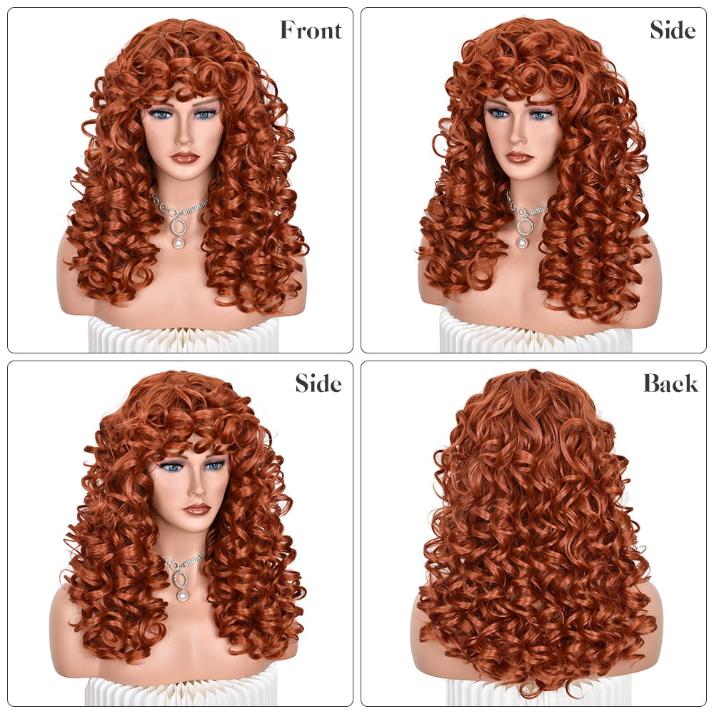 Red Brown Copper Ginger Short Loose Curly Wigs For Women Synthetic Natural Cosplay Hair Wig With Bangs Heat Resistant LIZZY