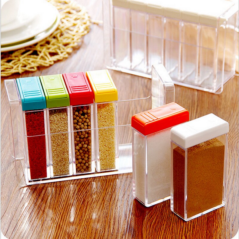 Transparent Spice Jar Set Salt and Pepper Seasoning Bottle Colorful Lid Kitchen Condiment Cruet Storage Container  Spice Rack Dsers