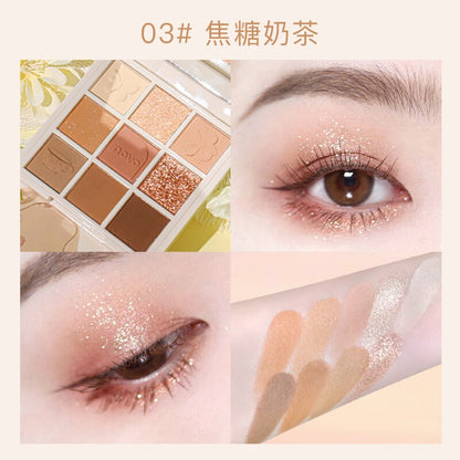 Milk-Tea Eyeshadow Palette Matte Glitter Shimmer Eyeshadow Powder Soft Blush Highlight Makeup Plate Brighten Eye Contour Compact