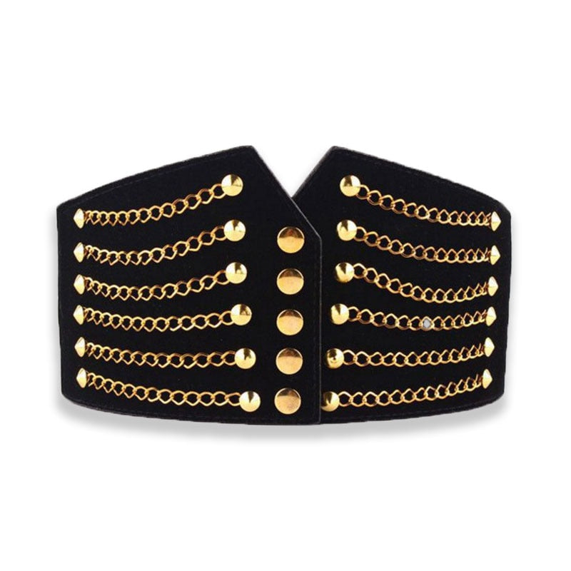 Women's Elastic Waist Belt with Chains and Rivets Dsers