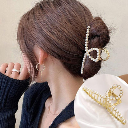 Pearl Hair Claw Set Clip for Women Gold Color Hairpins Metal Hair Accessories Geometric Hollow Pincer Barrette Crystal Clip Big Dsers