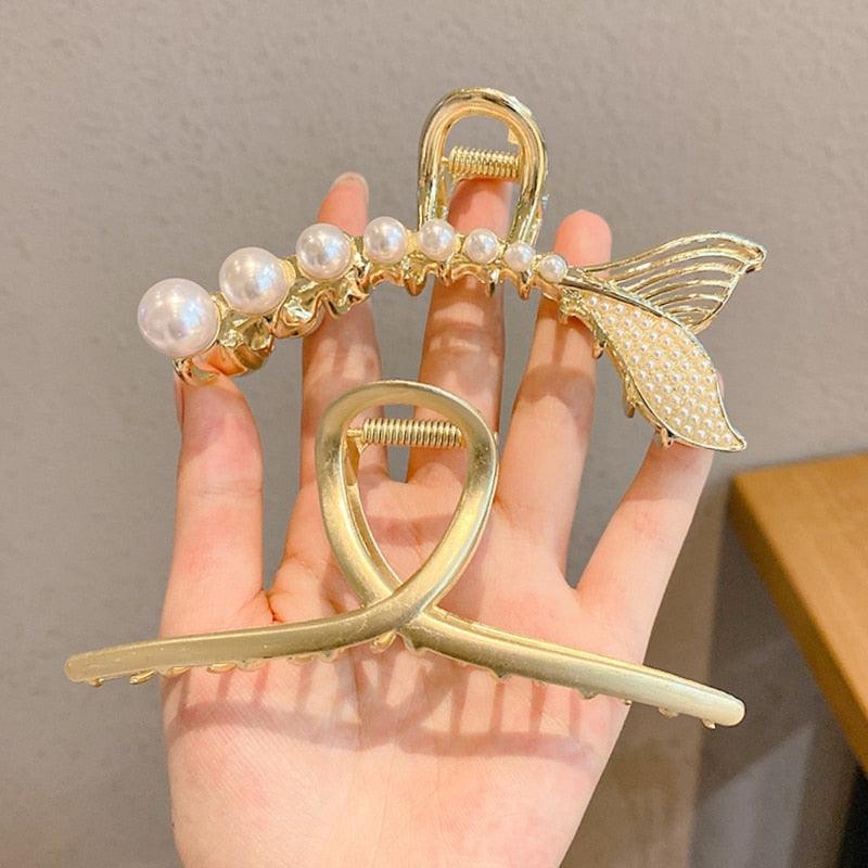 Pearl Hair Claw Set Clip for Women Gold Color Hairpins Metal Hair Accessories Geometric Hollow Pincer Barrette Crystal Clip Big Dsers