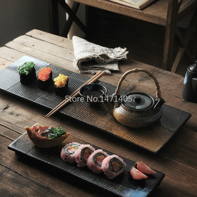 Rectangular Sushi Plate Sashimi Plate Cold Dishes Flat Plate Japanese Ceramic Plate Retro Restaurant Long Plate Dsers