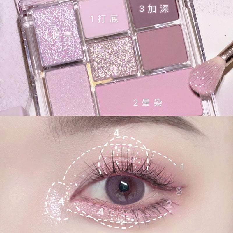 Nine-color Eye Shadow Palette Iris Purple Glitter Pearly Eyeshadow Palette Fashion Korean Shiny Eye Shadow Charming Eye Makeup