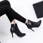 Women Autumn Sexy Pointed Toe Zipper Pointed Toe Faux Leather Boots Stiletto Thin Heel Ankle Boots Dsers