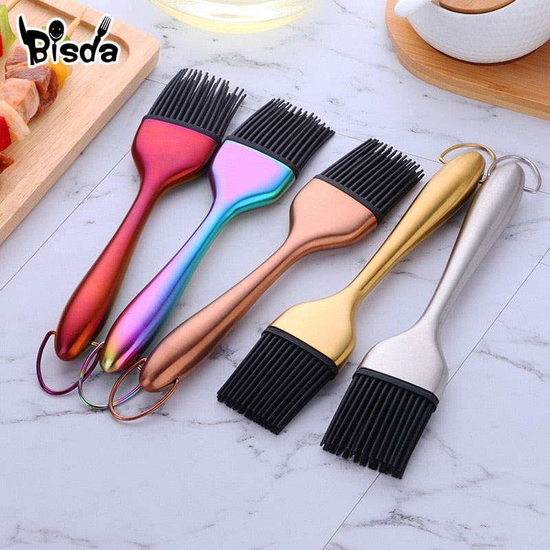 1Pc Oil brush Stainless Steel Handle Silcone Brush Gold Oil Pastry Barbecue Grill Tools Kitchen Basting Bakeware