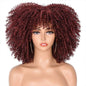 Short Afro Kinky Curly Wig With Bangs For Black Women Cosplay Lolita Natural Hair Ombre Mixed Brown Synthetic African Wigs