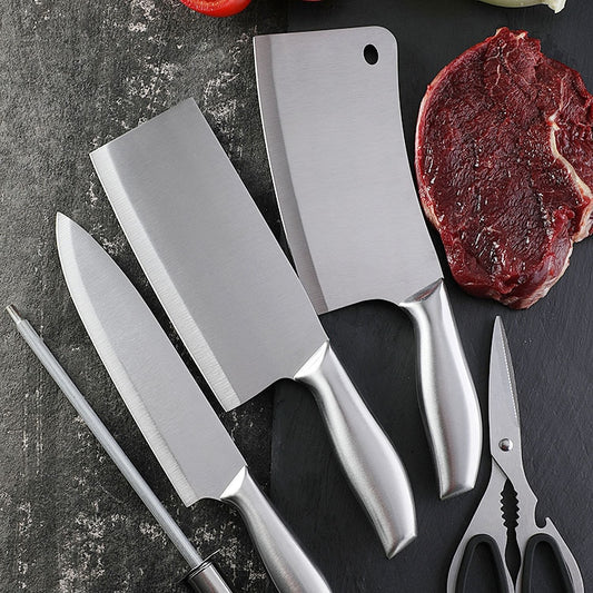 Stainless Steel Kitchen Knives Set Tools Kitchen Knife Scissors Knife Sharpener Chef Slicer Nakiri Paring Chopping Knife Holder Dsers