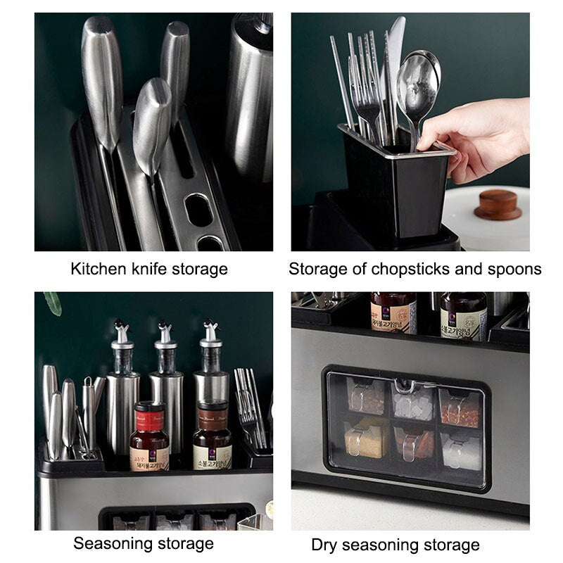 Stainless Steel Kitchen Shelf Seasoning Box Seasoning Tank Bottle Multifunctional Storage Box Spoon Cutter Combined Storage Rack Dsers