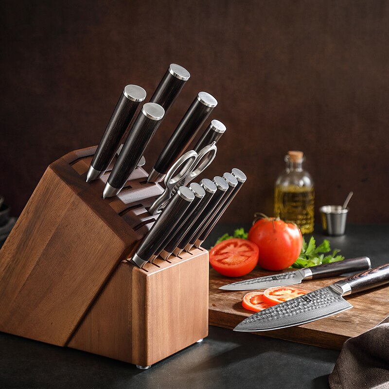 Professional Japanese style Damascus steel 15 pcs Kitchen Knife Set with Knives Accessories Holder Dsers