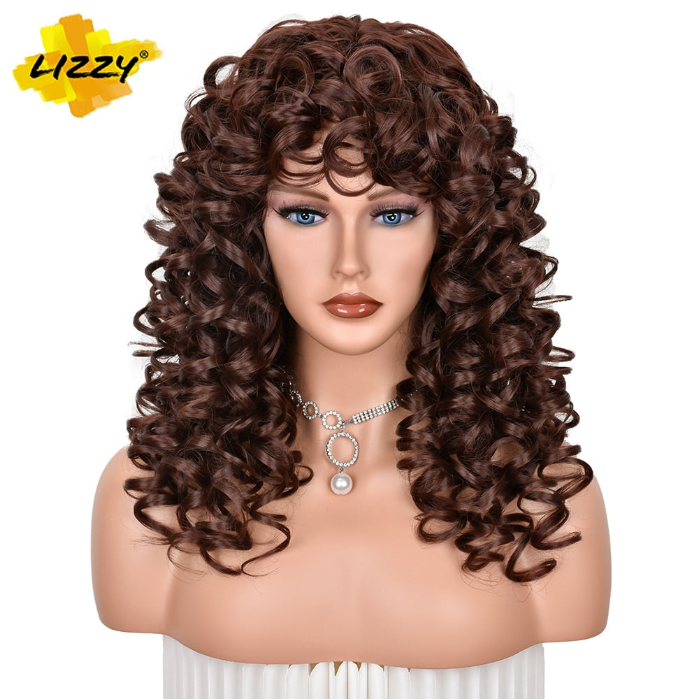 Red Brown Copper Ginger Short Loose Curly Wigs For Women Synthetic Natural Cosplay Hair Wig With Bangs Heat Resistant LIZZY