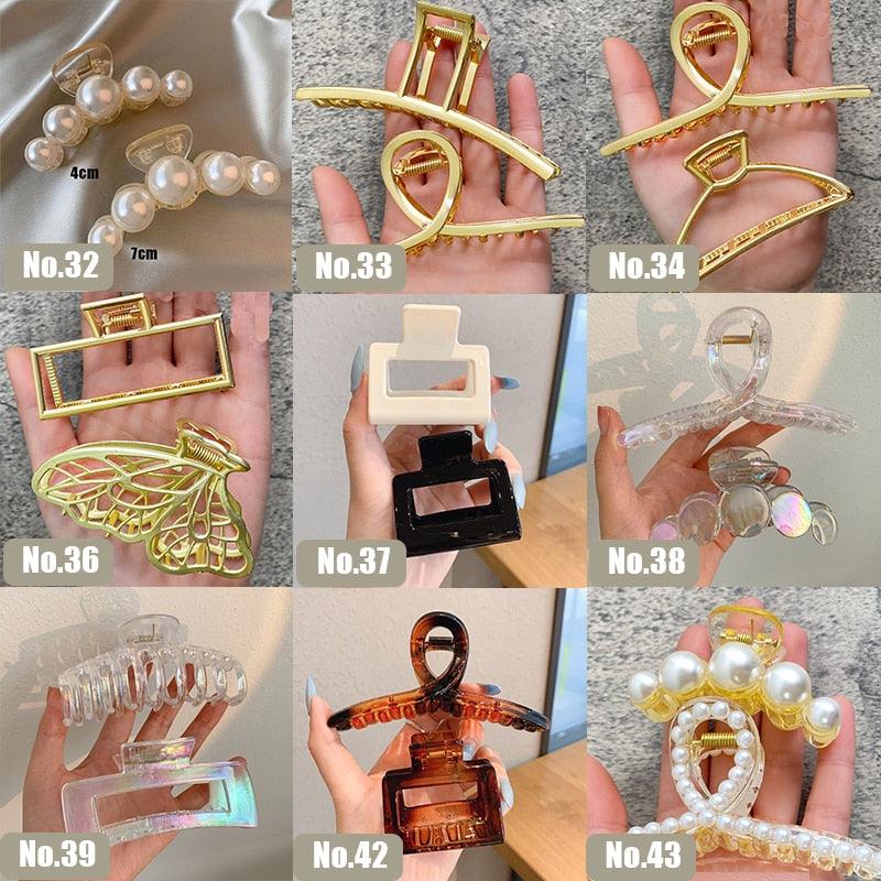 Pearl Hair Claw Set Clip for Women Gold Color Hairpins Metal Hair Accessories Geometric Hollow Pincer Barrette Crystal Clip Big Dsers