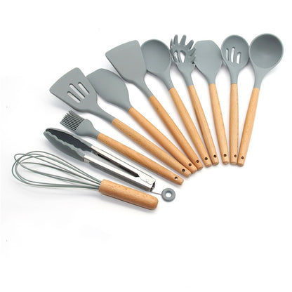 Silicone Cooking Utensils 11/12/13Pcs Kitchen Utensil Set Non-stick Spatula Wooden Handle with Storage Box Kitchen Appliances Dsers