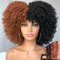 Short Afro Kinky Curly Wig With Bangs For Black Women Cosplay Lolita Natural Hair Ombre Mixed Brown Synthetic African Wigs