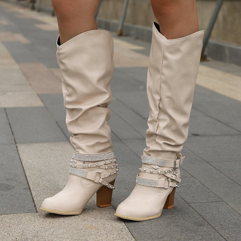 Women's High Heel Boots Solid  Shallow Pointed Toe Square Heel Knee-High Boots  Women Platform Boots  for Women Dsers