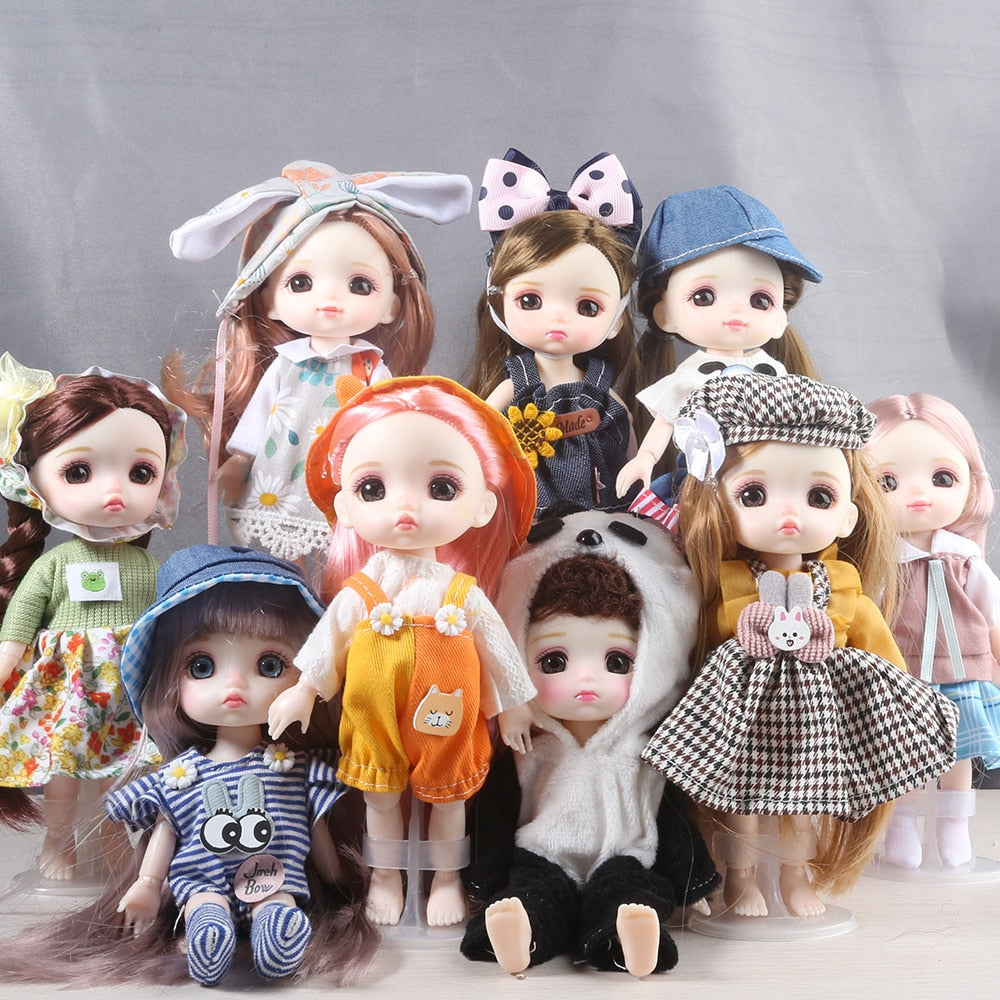 ⚠️16cm BJD Doll Full Set 13 Moveable Joint Dolls Cartoon Dress Bjd Toy Smile Face Newest Dress Make Up Toys Girls Gift Dolls