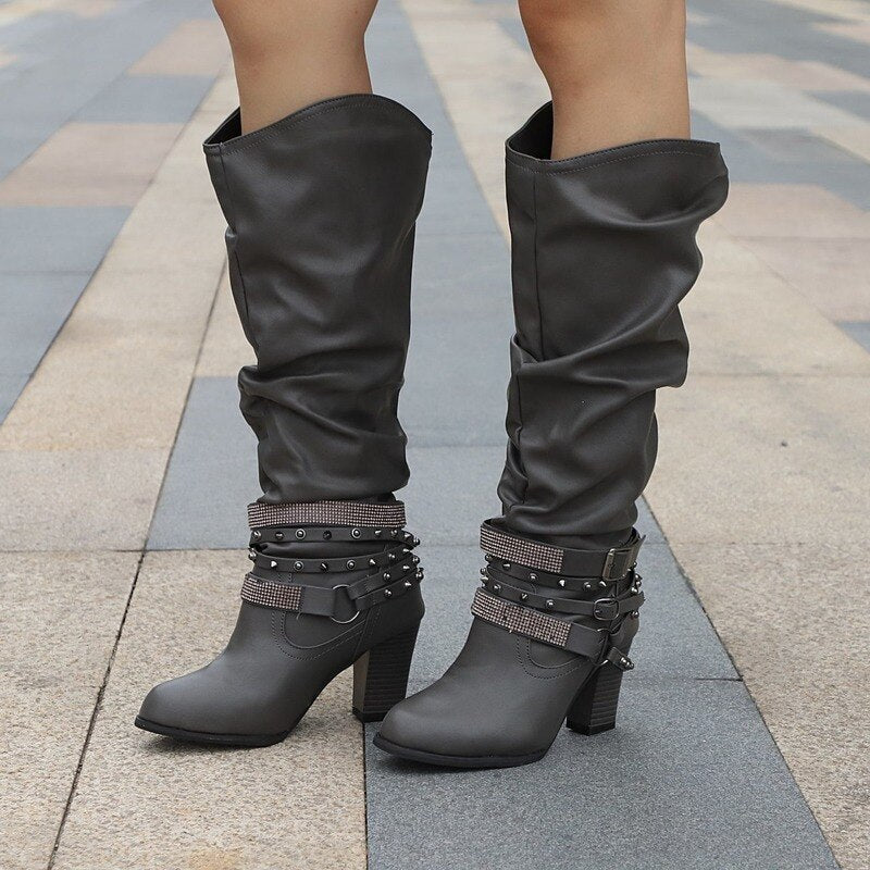 Women's High Heel Boots Solid  Shallow Pointed Toe Square Heel Knee-High Boots  Women Platform Boots  for Women Dsers