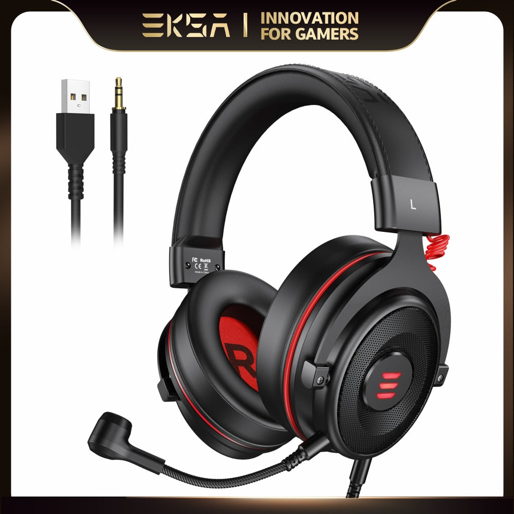 EKSA Gaming Headset Gamer 7.1 Surround & 3D stereo USB/Type C/3.5mm Wired Gaming Headphones with Microphone For PC/PS4/PS5/Xbox