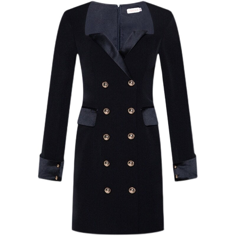 New Fall Fitness Quality Chic Elegant Double Breasted Career Women Blazer Dress Top Quality Dsers