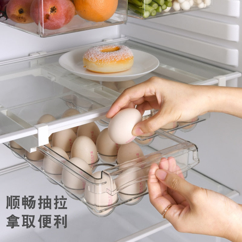 Plastic Clear Fridge Organizer Slide Under Shelf Drawer Box Rack Holder Refrigerator Drawer Kitchen Fruit Food Storage Box Dsers