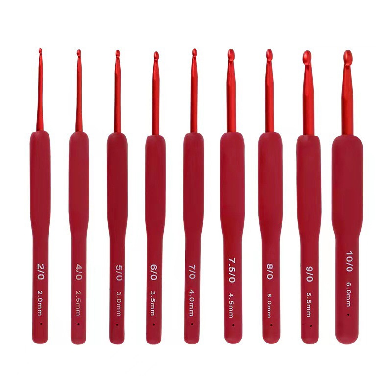 1PC Red Crochet Hook Silicone Handle Aluminum Hand Knitting Needles Crocheting Weave Crafts Hooks 2/2.5/3/3.5/4/4.5/5/5.5/6mm