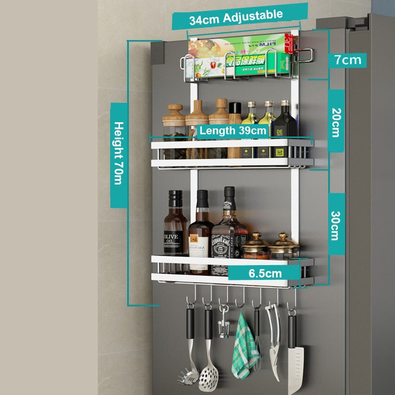 Refrigerator Side Storage Rack Fridge Shelf Cupboard Organizer Kitchen Cabinet Space Saving Refrigerator Hanging Storage Rack Dsers