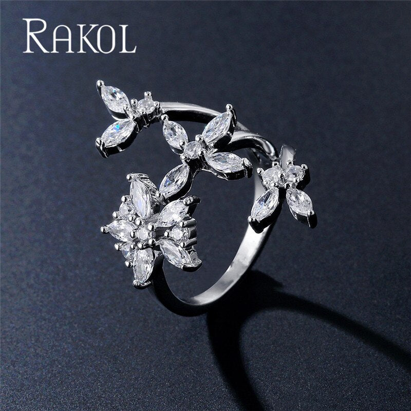 RAKOL Luxury Geometric Cubic Zirconia Open Rings for Women Fashion Anniversary Best Birthday Party Dress Trendy Jewelry Dsers