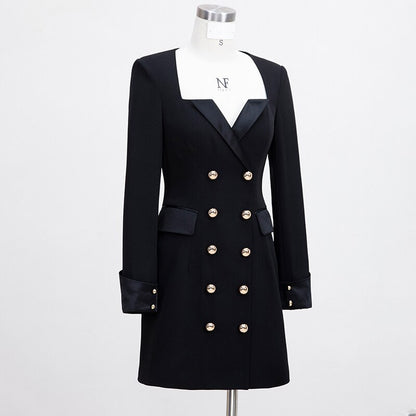 New Fall Fitness Quality Chic Elegant Double Breasted Career Women Blazer Dress Top Quality Dsers