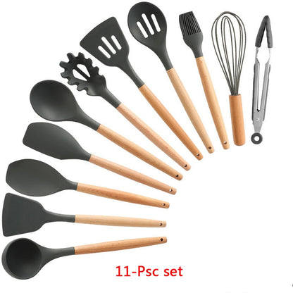 Silicone Cooking Utensils 11/12/13Pcs Kitchen Utensil Set Non-stick Spatula Wooden Handle with Storage Box Kitchen Appliances Dsers