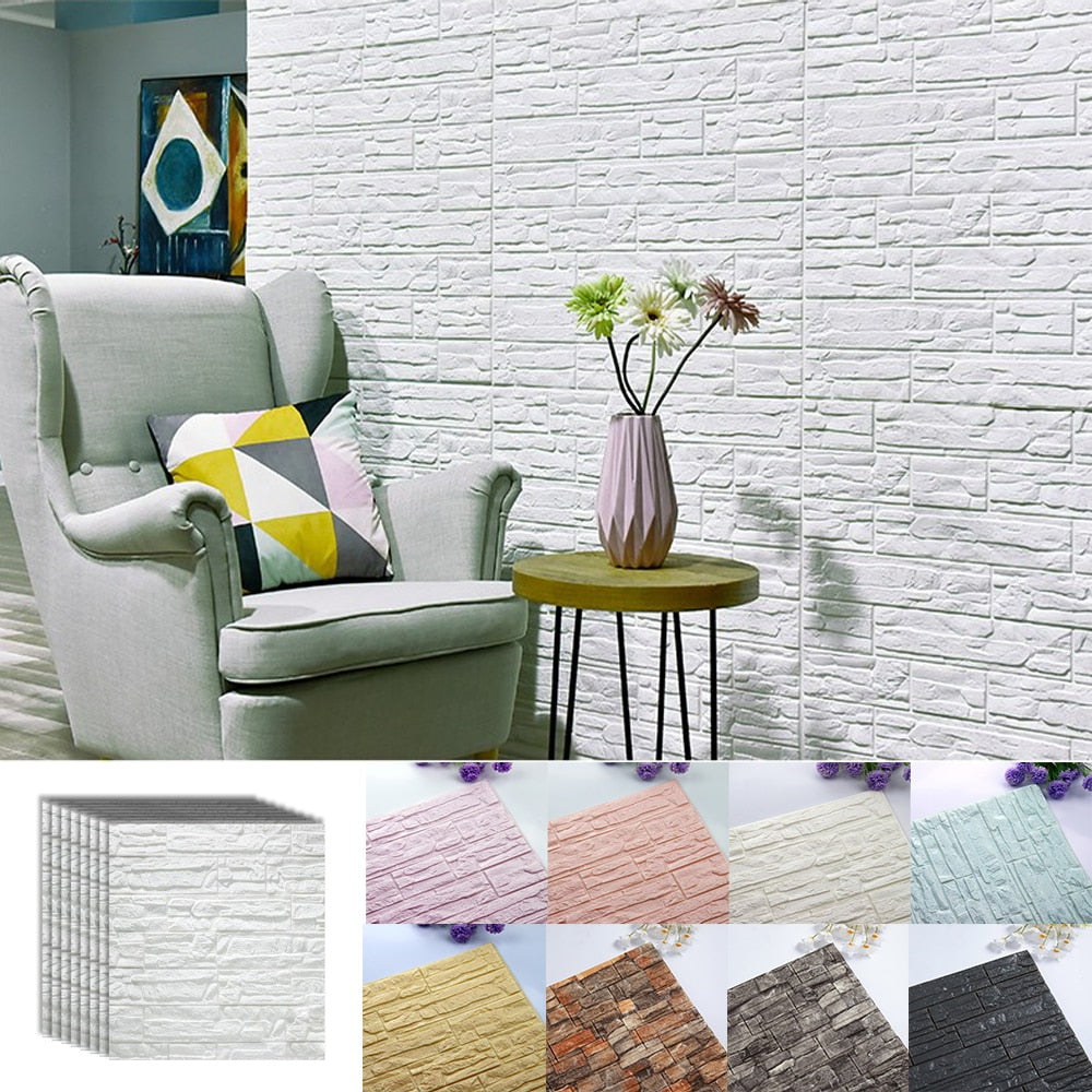 Self Adhesive 3D Wall Stickers Embossed Foam Waterproof Panel Home Living Room Decor Kids Kitchen Bathroom Decorative Wallpaper Dsers