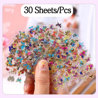 30Pcs Butterfly Stars Love Nail Art Sticker Decals Designs Self-Adhesive Manicure For Nails Tips Decortion Children&#39;s Stickers