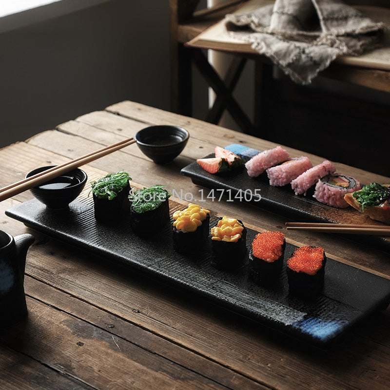 Rectangular Sushi Plate Sashimi Plate Cold Dishes Flat Plate Japanese Ceramic Plate Retro Restaurant Long Plate Dsers