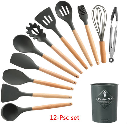 Silicone Cooking Utensils 11/12/13Pcs Kitchen Utensil Set Non-stick Spatula Wooden Handle with Storage Box Kitchen Appliances Dsers