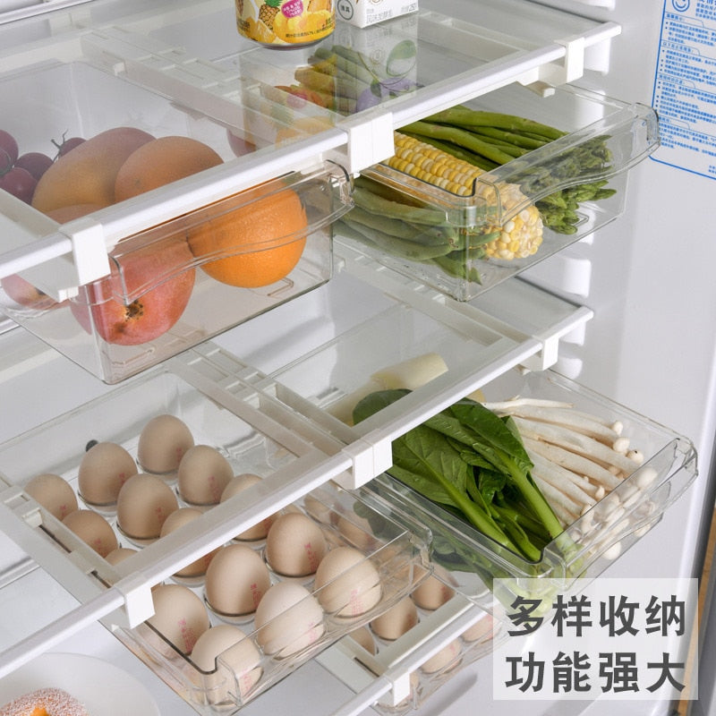 Plastic Clear Fridge Organizer Slide Under Shelf Drawer Box Rack Holder Refrigerator Drawer Kitchen Fruit Food Storage Box Dsers