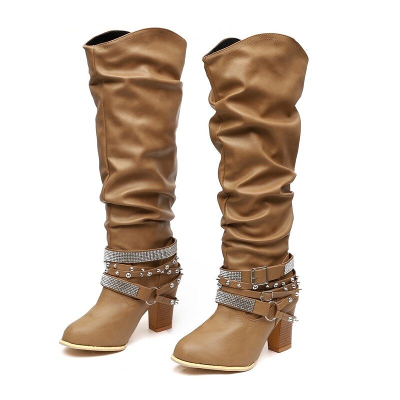 Women's High Heel Boots Solid  Shallow Pointed Toe Square Heel Knee-High Boots  Women Platform Boots  for Women Dsers