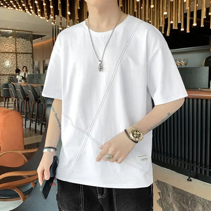 Short-sleeved T-shirt men's tide card summer 2021 new half-sleeved loose trend wild handsome clothes men's suit DropShipMan