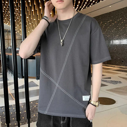 Short-sleeved T-shirt men's tide card summer 2021 new half-sleeved loose trend wild handsome clothes men's suit DropShipMan